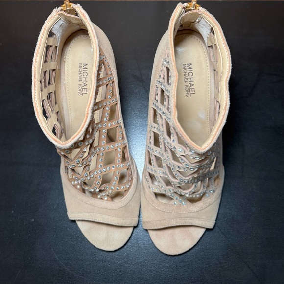 MICHAEL Michael Kors Yvonne Open-Toe Booties Khaki Suede Size 7M - Picture 4 of 13